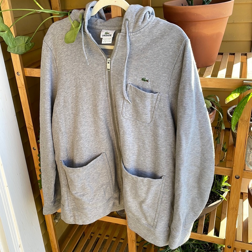 🐊 Lacoste Men’s Gray Full Zip Hoodie Crocodile Logo Size 6 XL